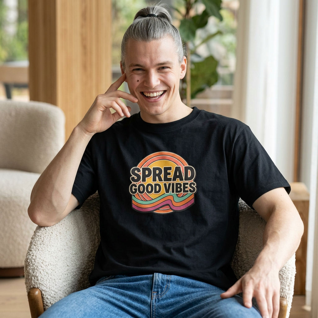 Spread Good Vibes Tee — Retro Rainbow Graphic Men’s T-Shirt